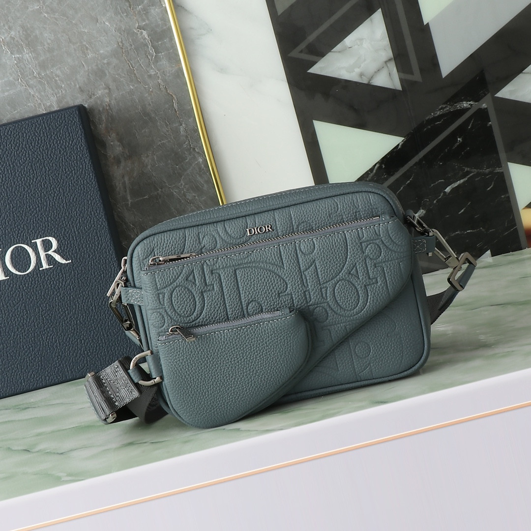 DIOR Saddle Triple Pouch Deep Gray Dior Gravity Leather and Deep Gray Grained Calfskin 23x16x4cm