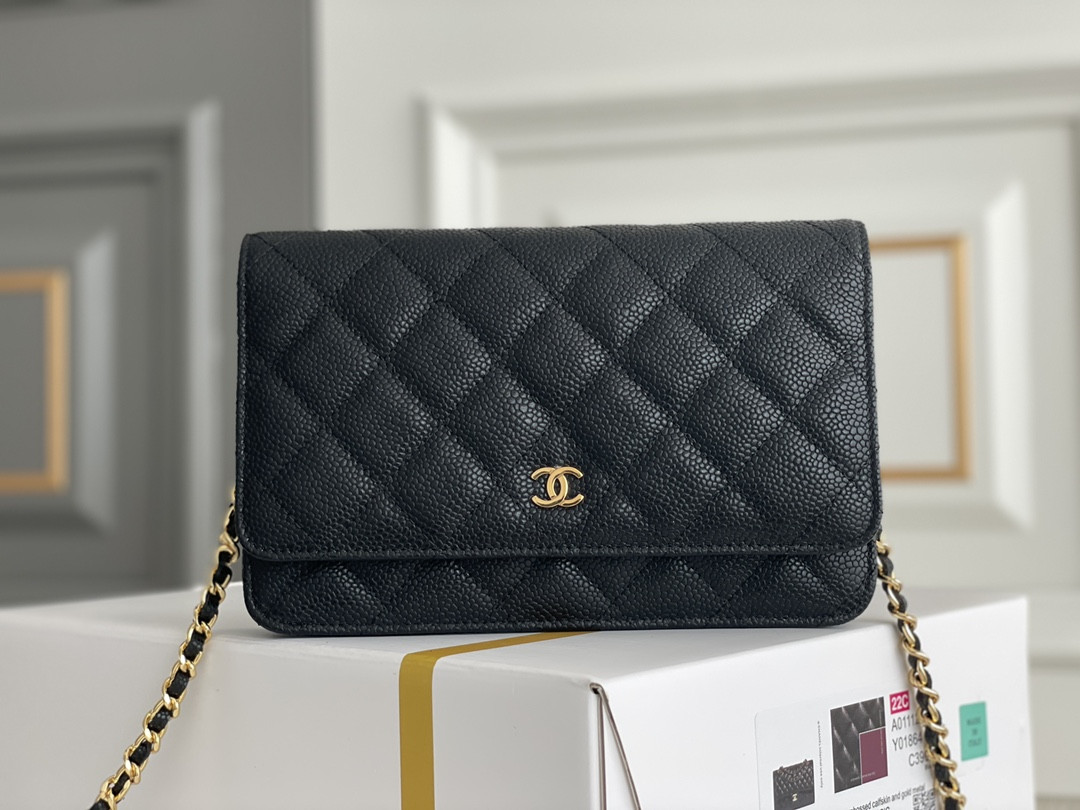 CHANEL WOC CLASSIC WALLET ON CHAIN Gold Buckle 12.3x19.2x3.5cm