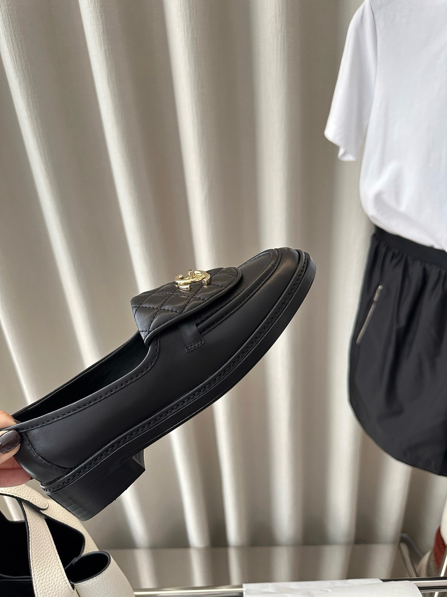 Chanel Quilted Tab Loafers Black Leather