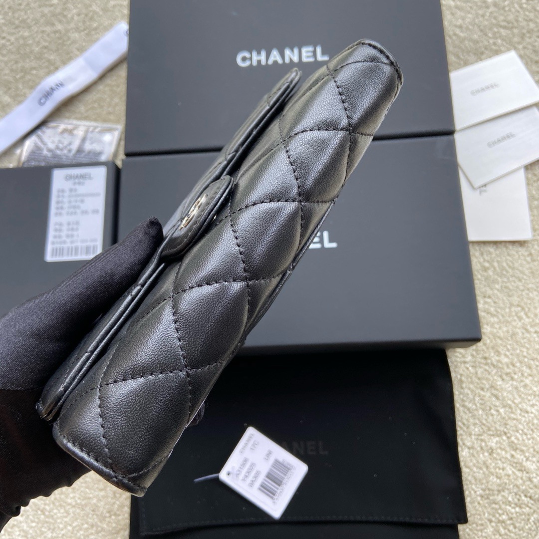 CHANEL FLAP WALLET BLACK SILVER 19.5 x10 cm