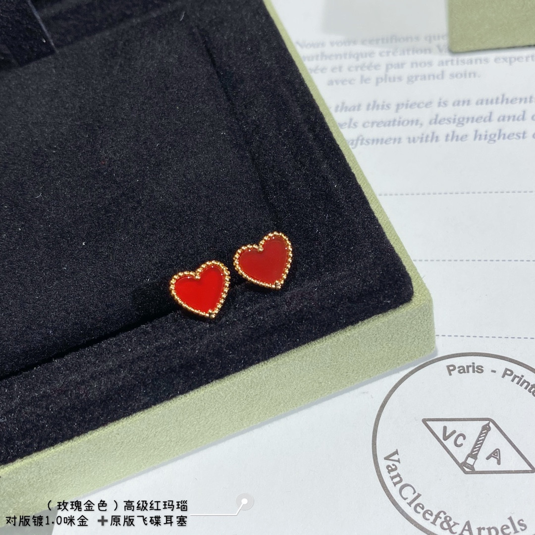 Van Cleef & Arpels Red Agate Heart-Shaped Love Earrings