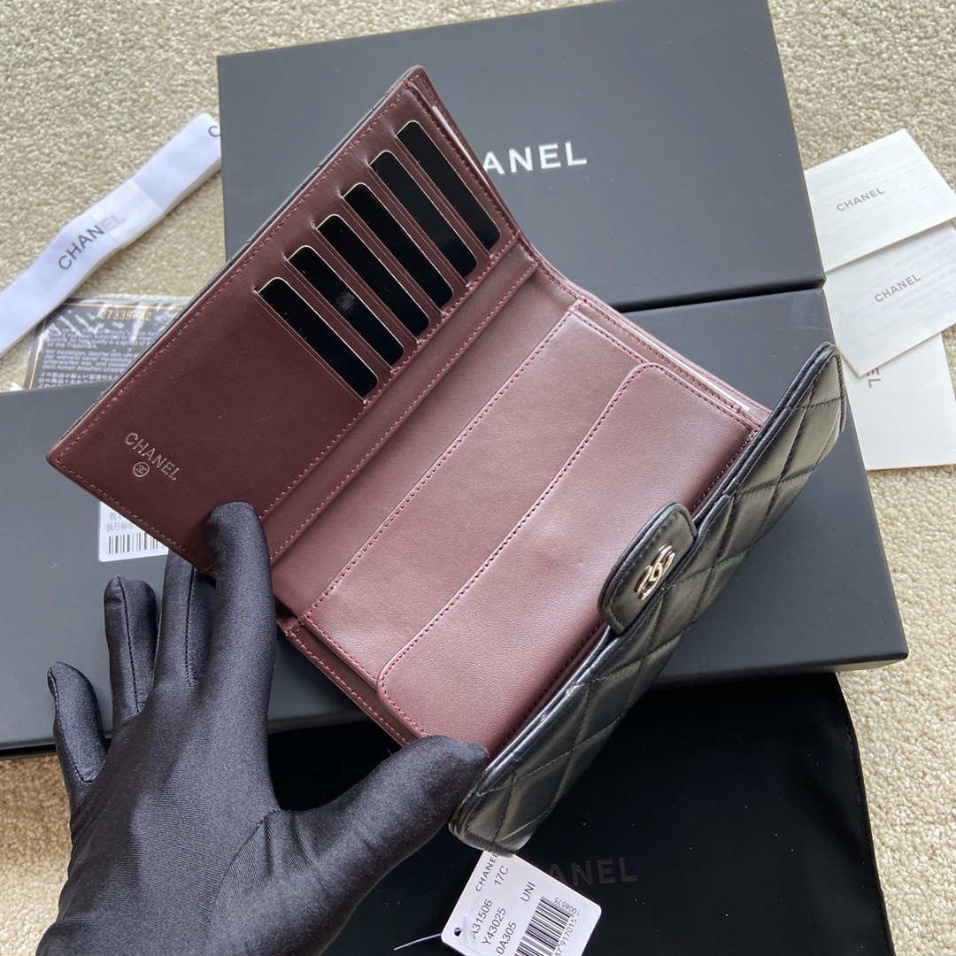 CHANEL FLAP WALLET BLACK SILVER 19.5 x10 cm