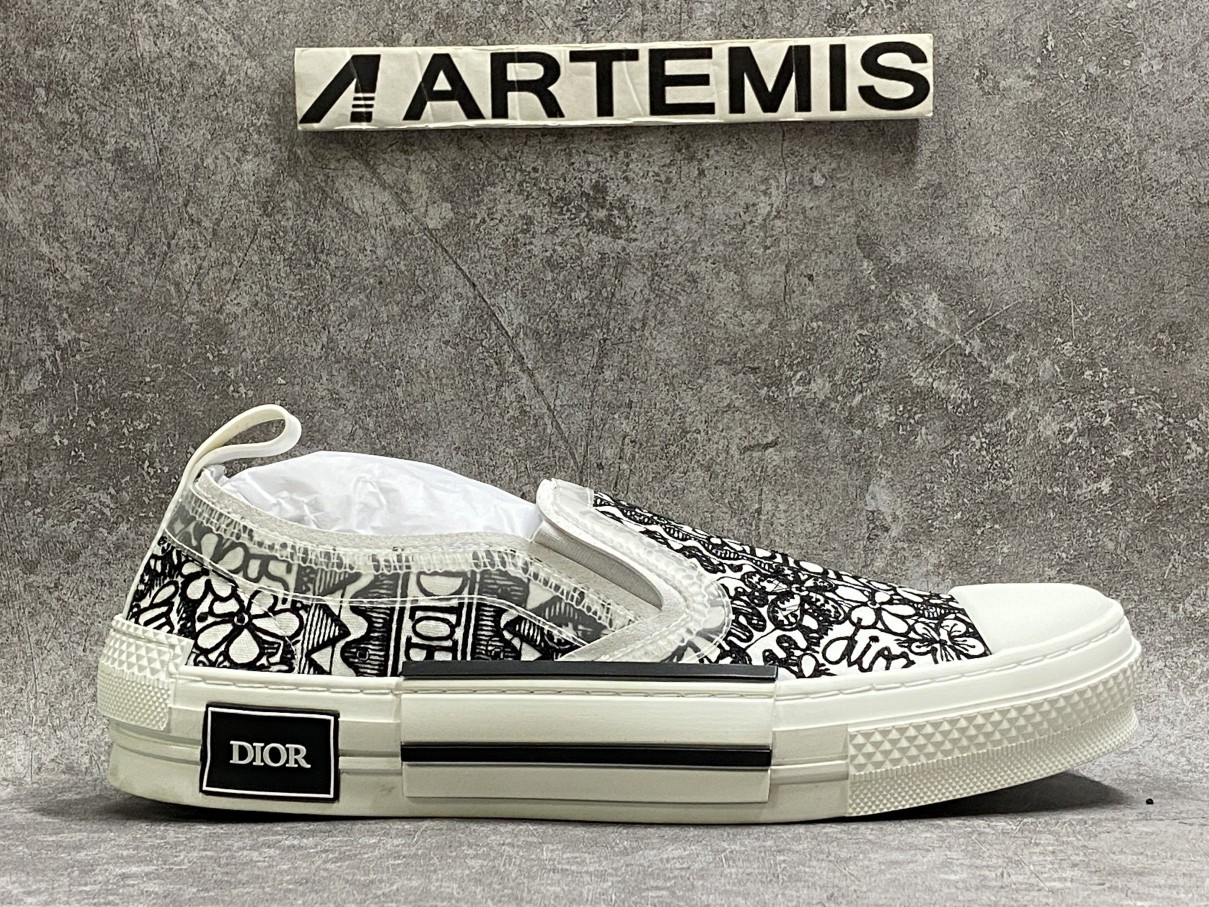 Dior And Shawn B23 Slip On Black White Embroidery