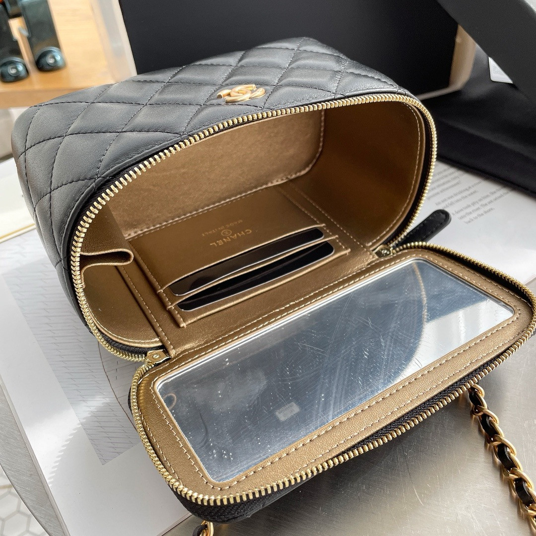 CHANEL Walnut Gold Ball Chain with Makeup Mirror Lamb Leather Square Box Shoulder Bag Women