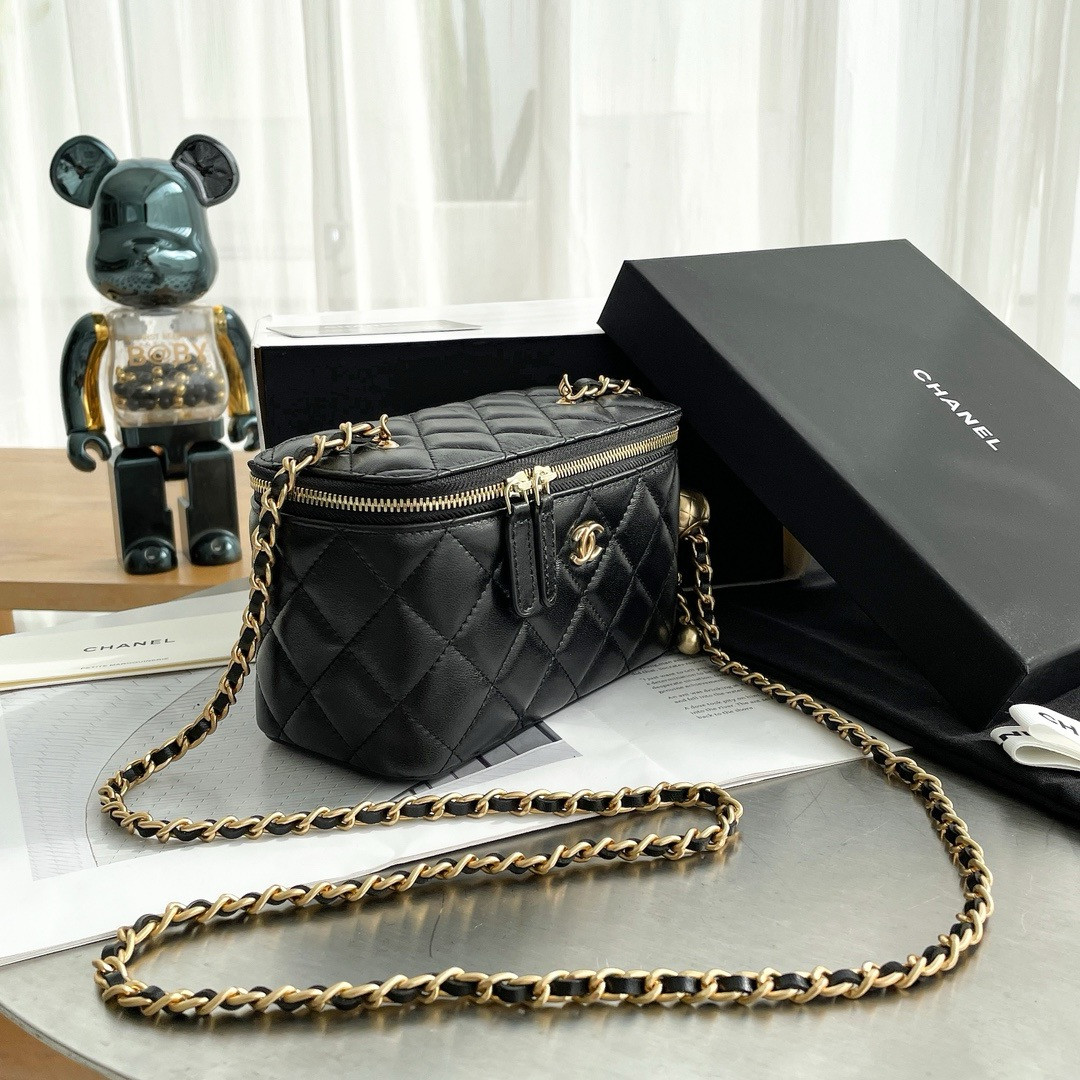 CHANEL Walnut Gold Ball Chain with Makeup Mirror Lamb Leather Square Box Shoulder Bag Women