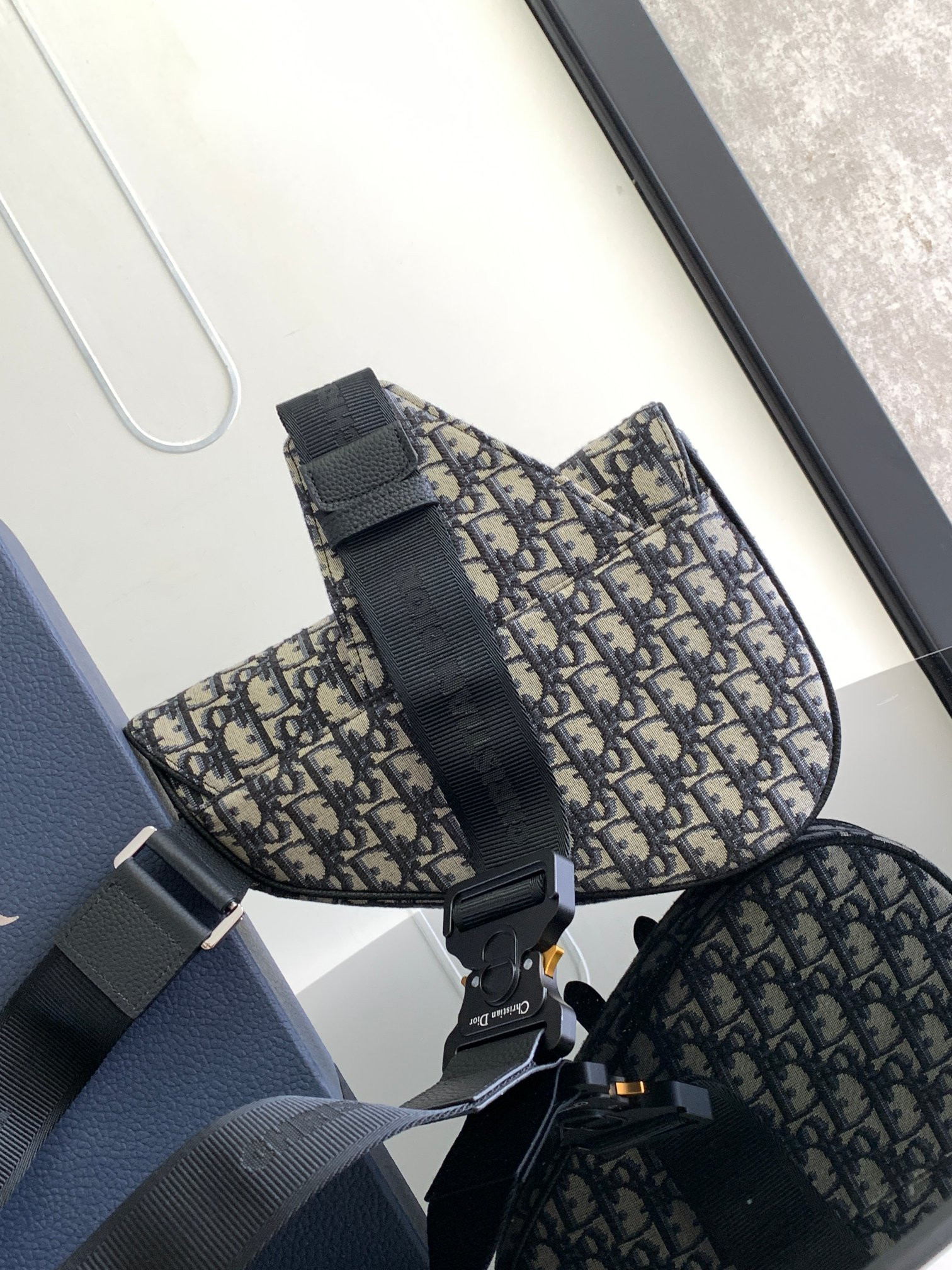 Dior Saddle Bag Beige and Black Dior Oblique Jacquard 26 x 19 x 4.5 cm