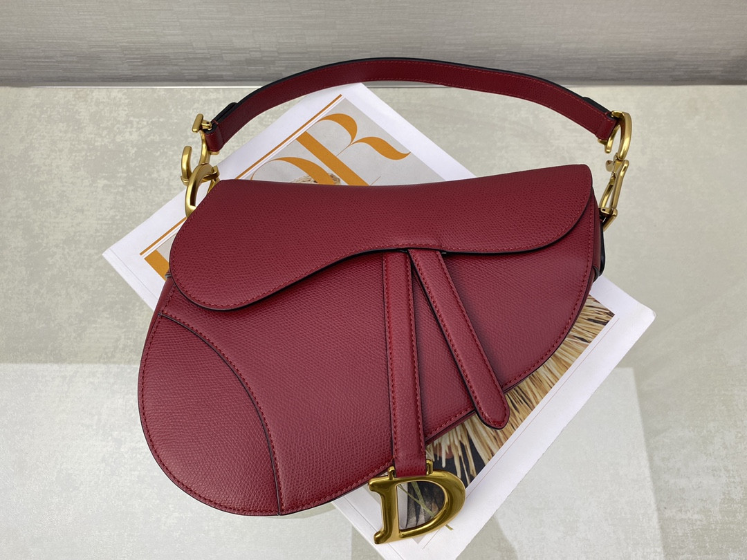 Dior Saddle Bag Amaryllis Red Grained Calfskin 25.5x20x6.5cm