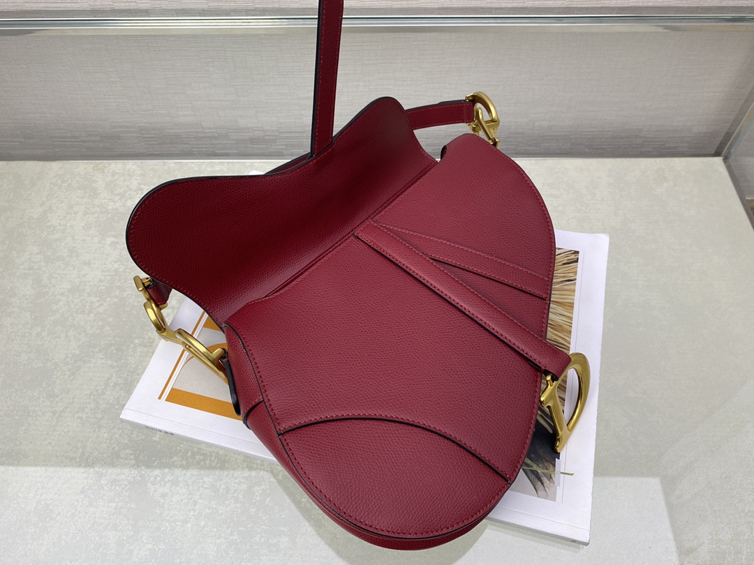 Dior Saddle Bag Amaryllis Red Grained Calfskin 25.5x20x6.5cm