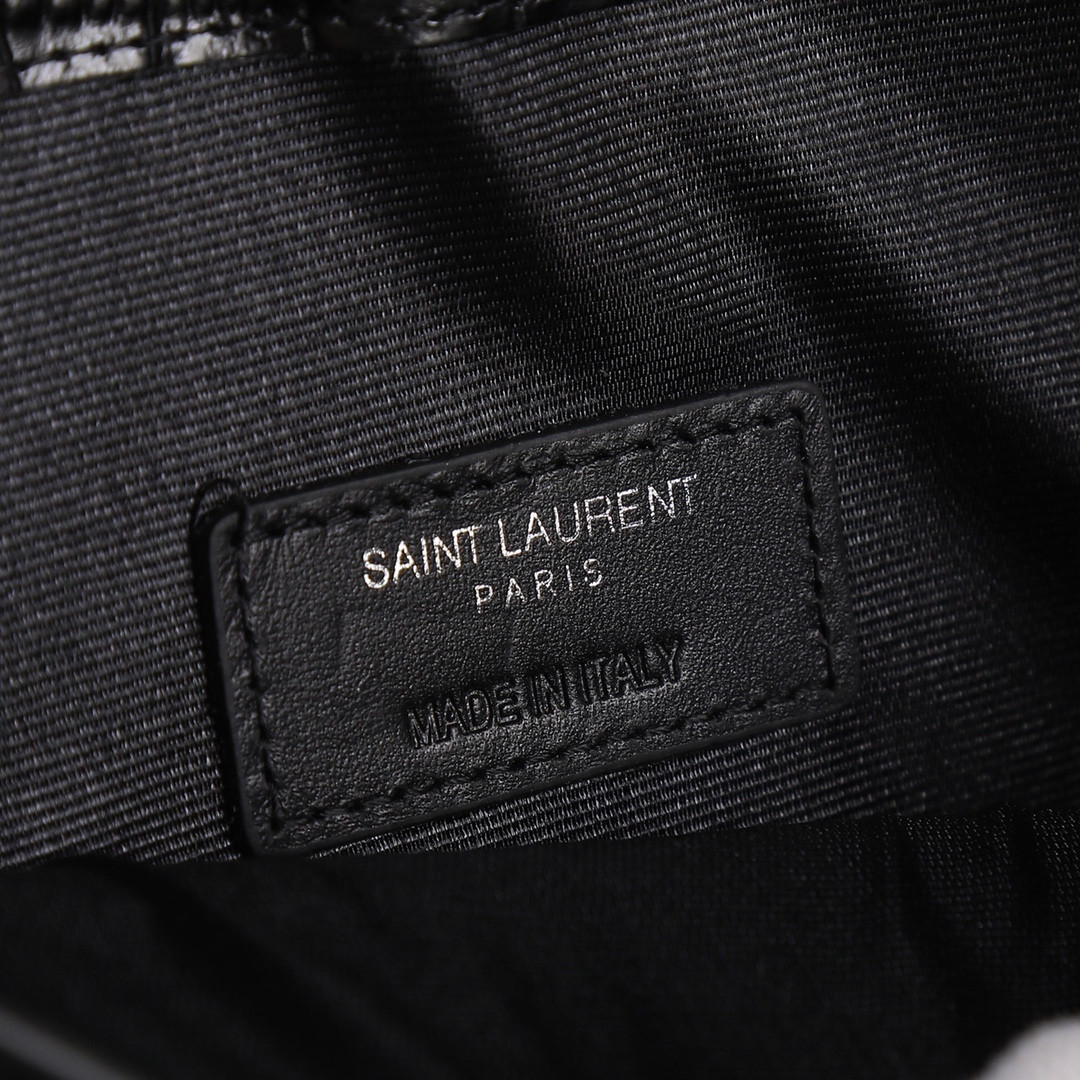 YSL UPTOWN POUCH IN CROCODILE-EMBOSSED SHINY LEATHER BLACK 10.6 X 6.2 X 0.7 INCHES