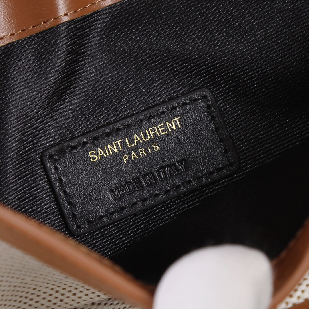 YSL UPTOWN POUCH IN CANVAS AND SMOOTH LEATHER NATURAL BEIGE 10.6 X 6.2 X 0.7 INCHES