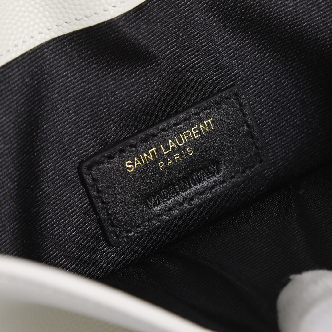 YSL UPTOWN POUCH IN GRAIN DE POUDRE EMBOSSED LEATHER BLANC VINTAGE 10.6 X 6.2 X 0.7 INCHES