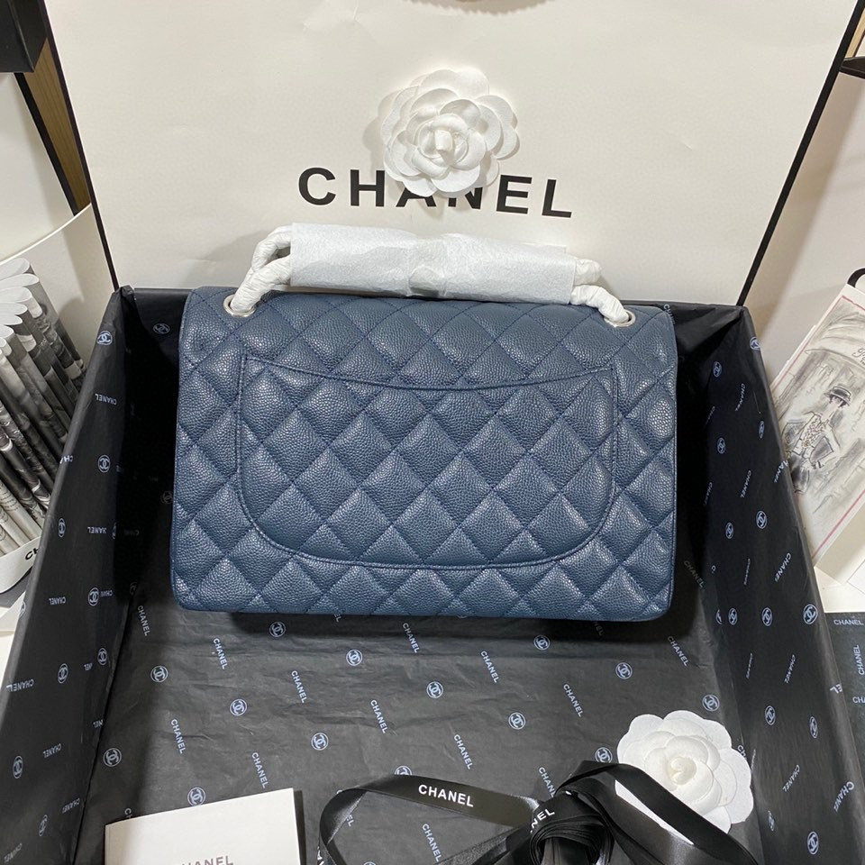 Chanel Classic Flap Jumbo 30cm CF Blue Silver 7.6 × 11.7 × 3.9 in