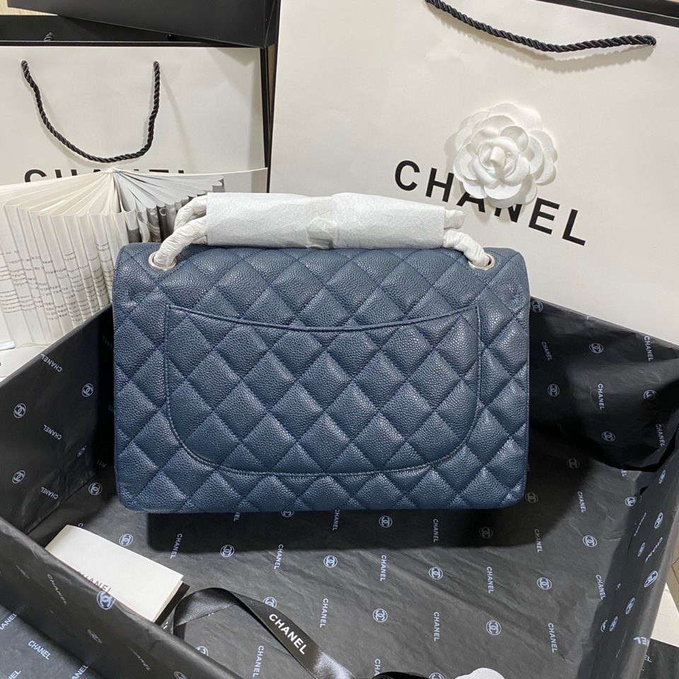 Chanel Classic Flap Jumbo 30cm CF Blue Silver 7.6 × 11.7 × 3.9 in