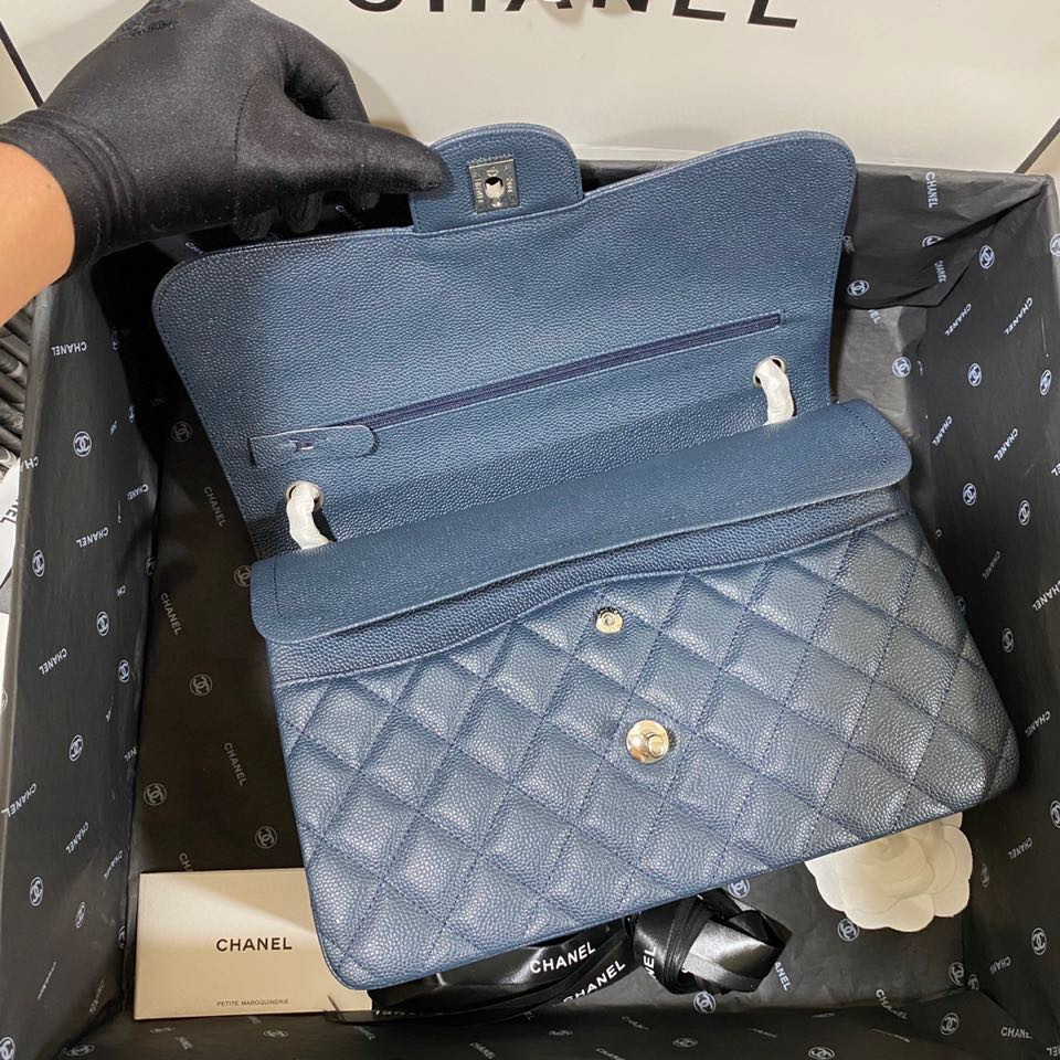 Chanel Classic Flap Jumbo 30cm CF Blue Silver 7.6 × 11.7 × 3.9 in