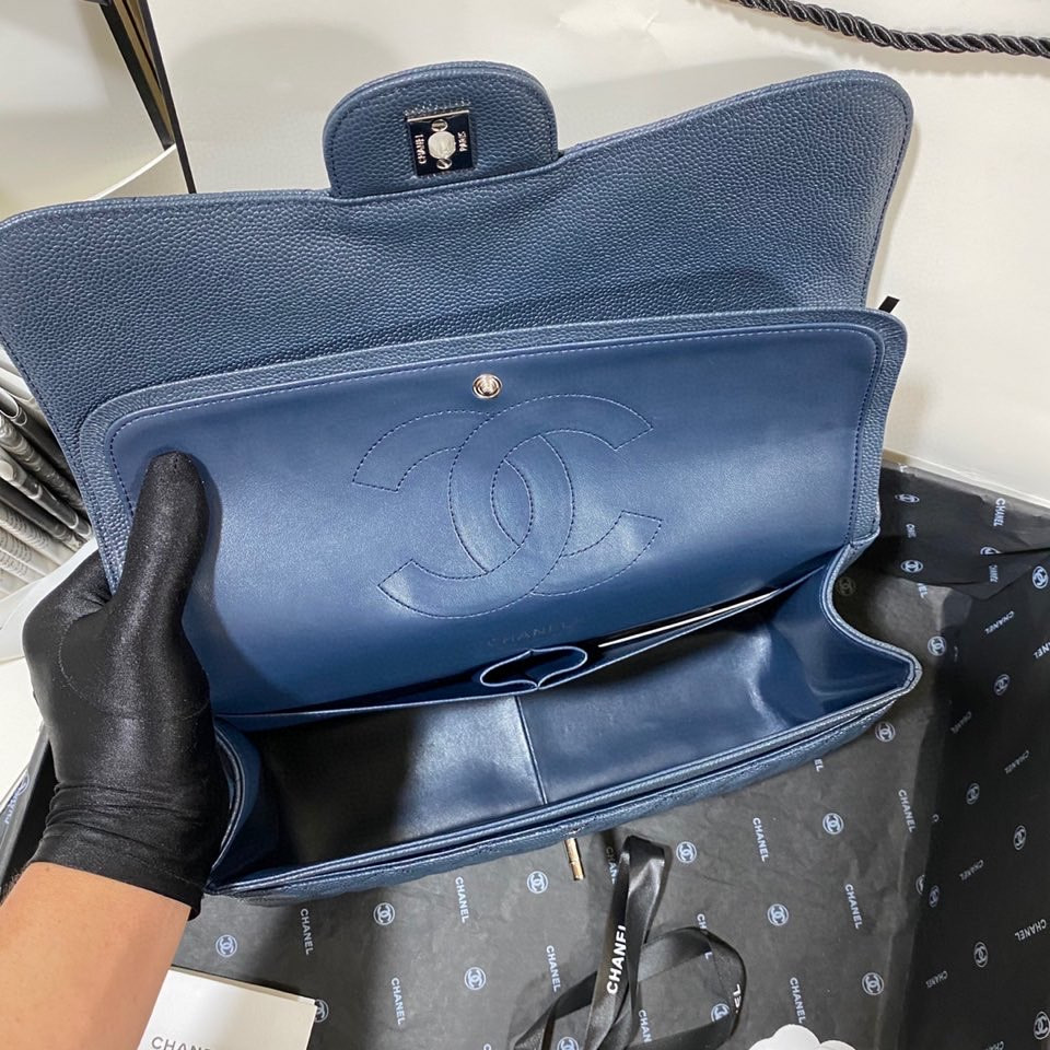 Chanel Classic Flap Jumbo 30cm CF Blue Silver 7.6 × 11.7 × 3.9 in