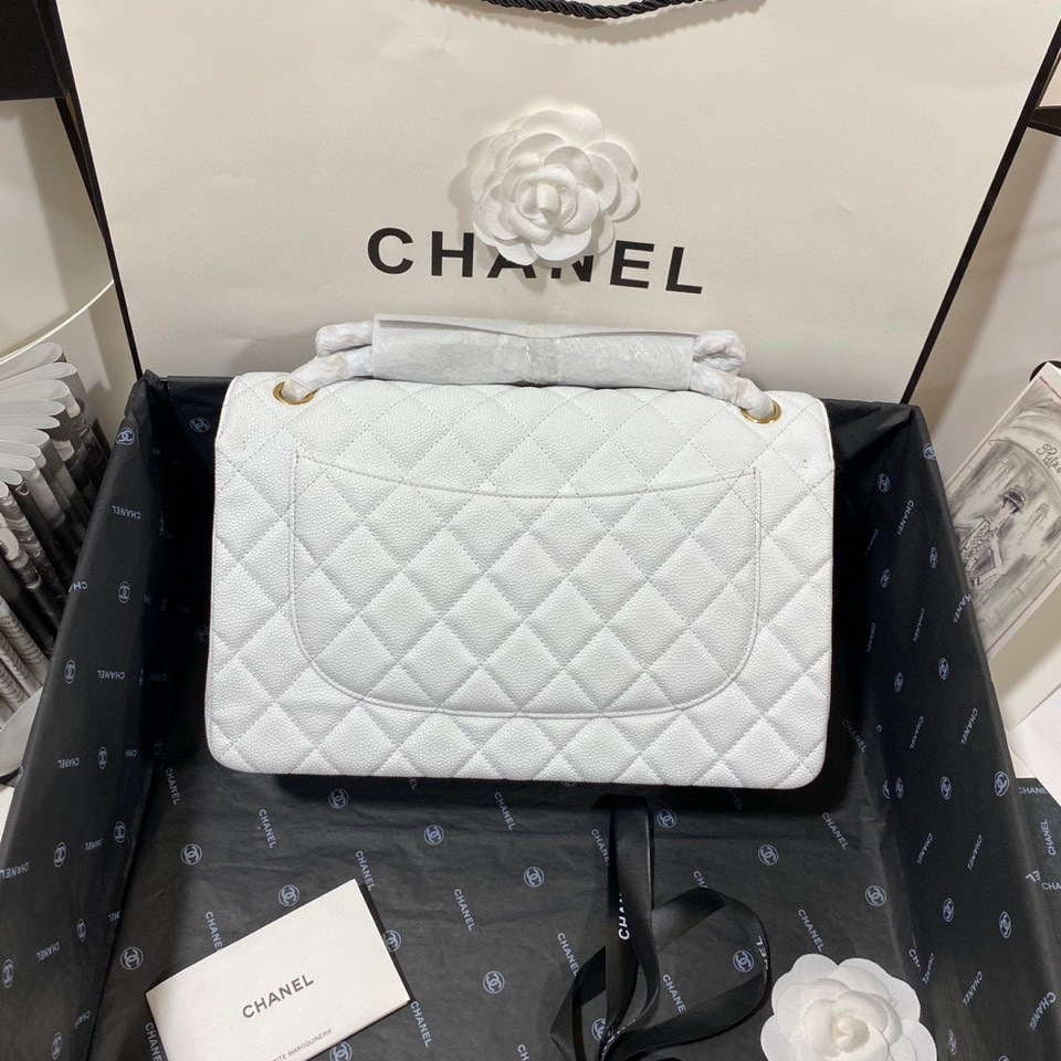 Chanel Classic Flap Jumbo 30cm CF White Gold  7.6 × 11.7 × 3.9 in