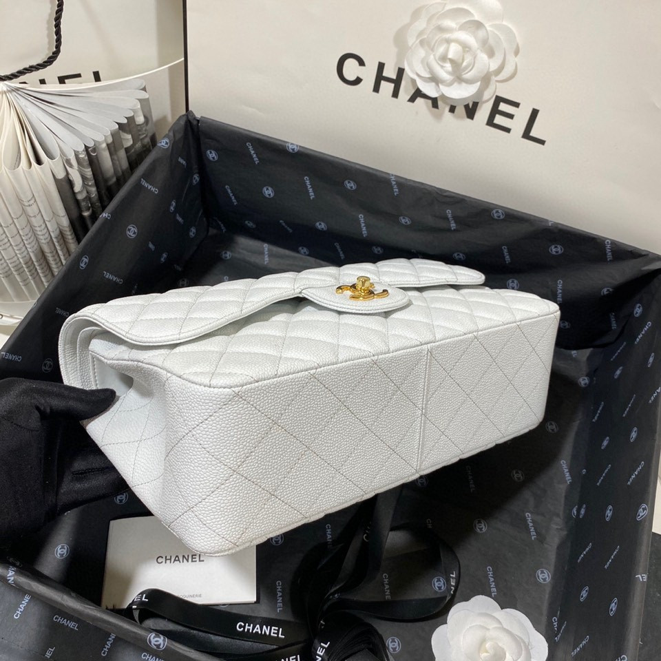 Chanel Classic Flap Jumbo 30cm CF White Gold  7.6 × 11.7 × 3.9 in