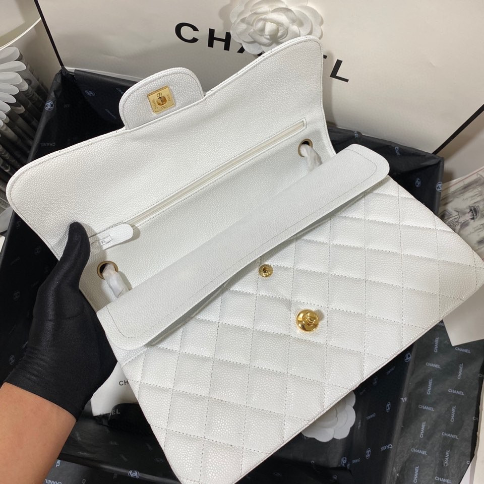 Chanel Classic Flap Jumbo 30cm CF White Gold  7.6 × 11.7 × 3.9 in
