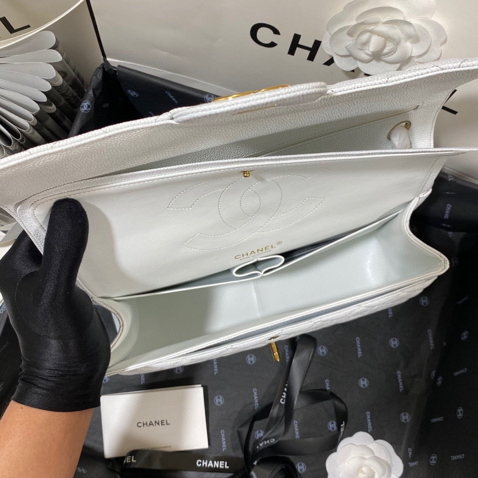 Chanel Classic Flap Jumbo 30cm CF White Gold  7.6 × 11.7 × 3.9 in