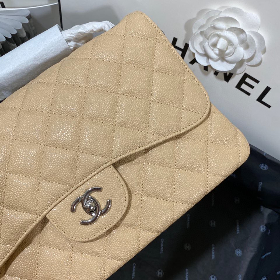 Chanel Classic Flap Jumbo 30cm CF Khaki Silver 7.6 × 11.7 × 3.9 in
