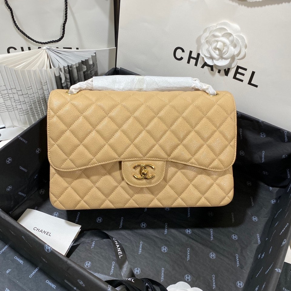 Chanel Classic Flap Jumbo 30cm CF Khaki Gold 7.6 × 11.7 × 3.9 in