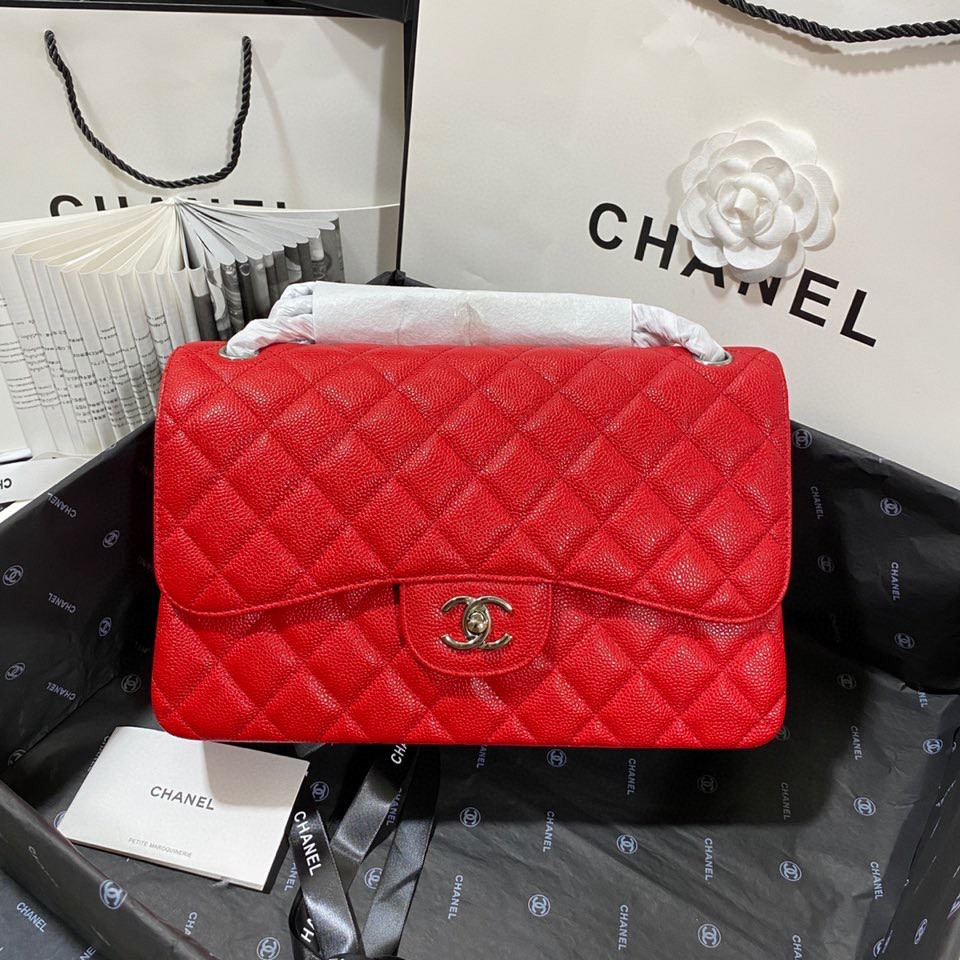 Chanel Classic Flap Jumbo 30cm CF Red Silver7.6 × 11.7 × 3.9 in
