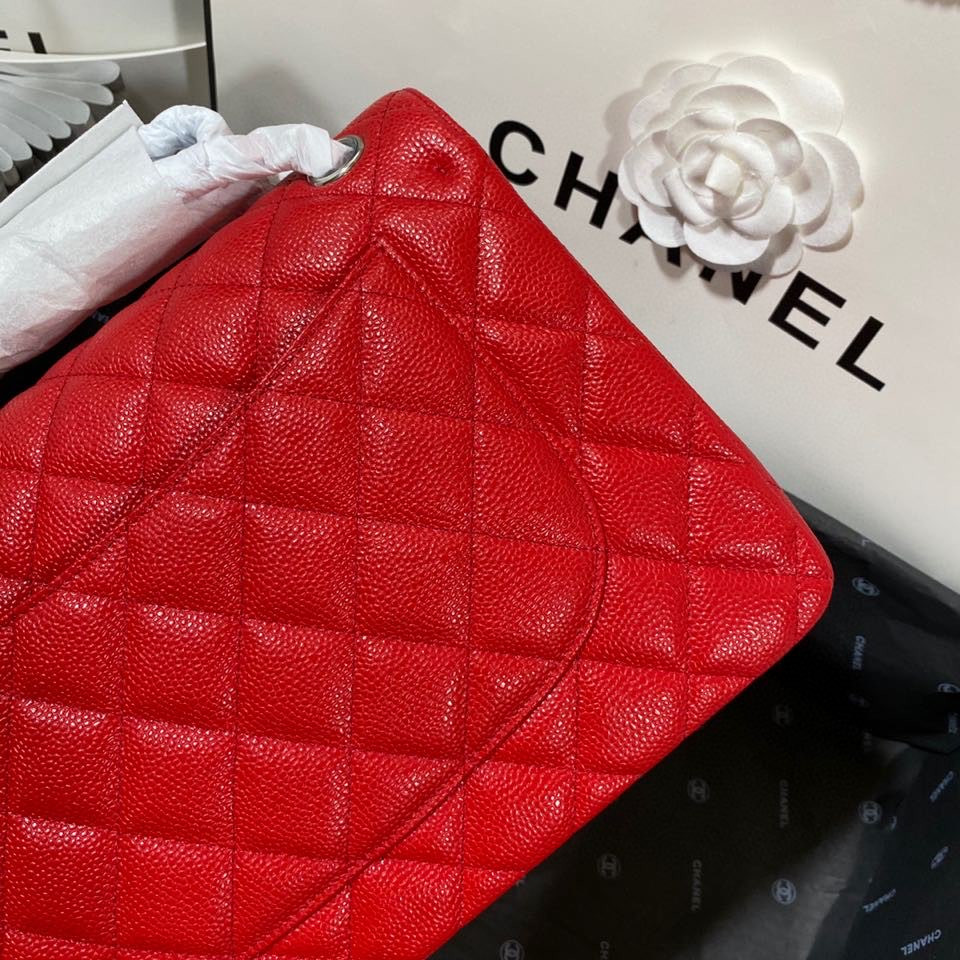 Chanel Classic Flap Jumbo 30cm CF Red Silver7.6 × 11.7 × 3.9 in
