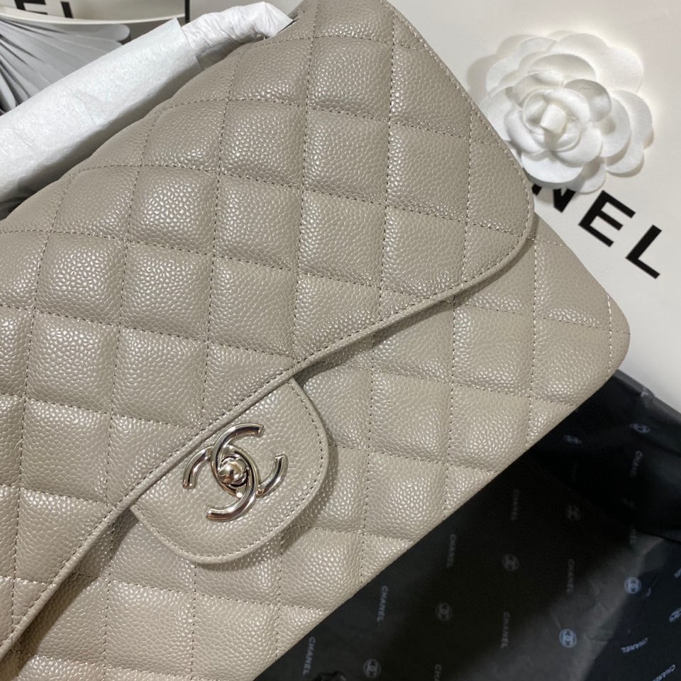 Chanel Classic Flap Jumbo 30cm CF Grey Silver  7.6 × 11.7 × 3.9 in