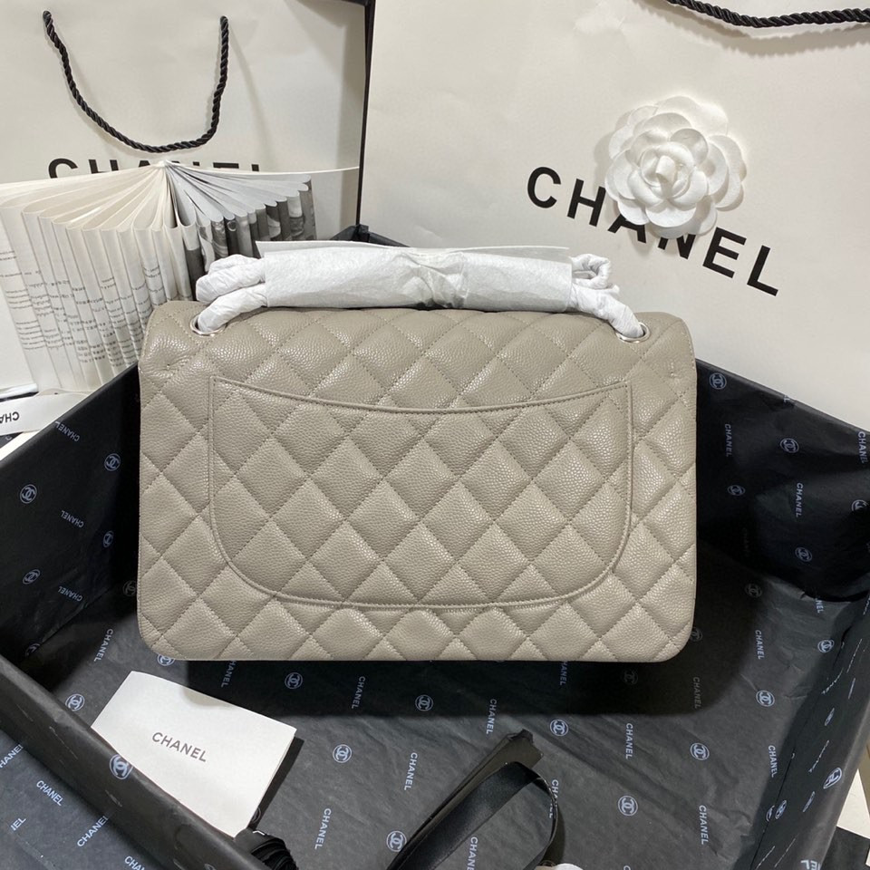 Chanel Classic Flap Jumbo 30cm CF Grey Silver  7.6 × 11.7 × 3.9 in
