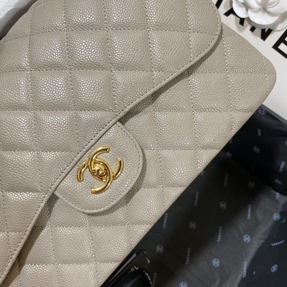 Chanel Classic Flap Jumbo 30cm CF Grey Gold 7.6 × 11.7 × 3.9 in
