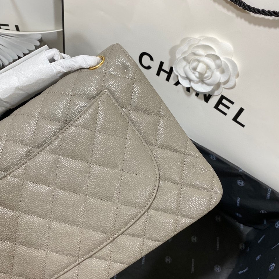 Chanel Classic Flap Jumbo 30cm CF Grey Gold 7.6 × 11.7 × 3.9 in