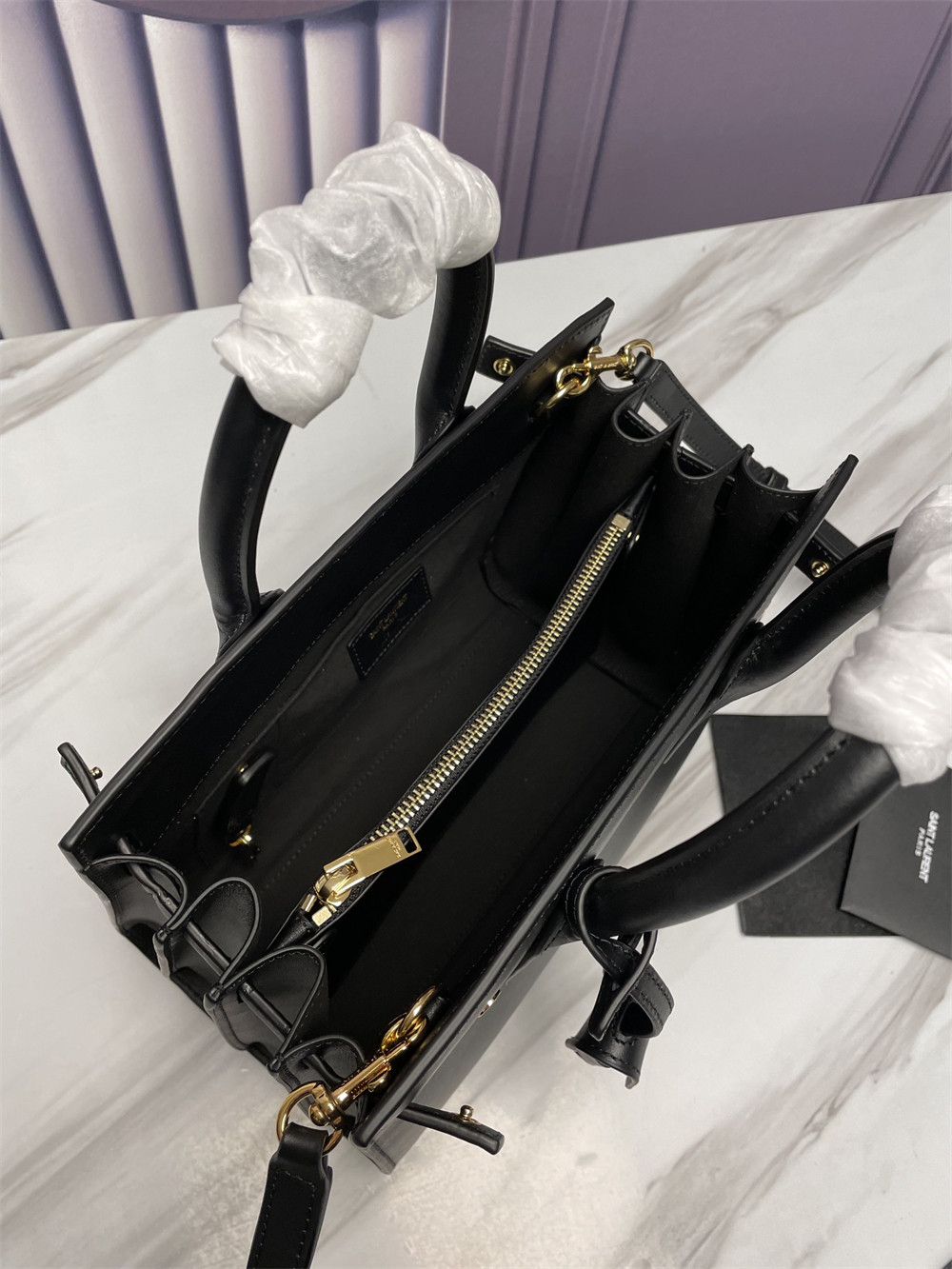 YSL SAC DE JOUR BABY IN SHINY LEATHER BLACK