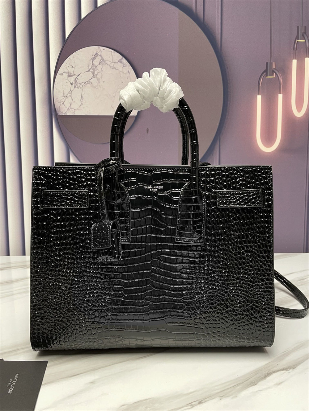 YSL SAC DE JOUR SMALL IN CROCODILE EMBOSSED LEATHER