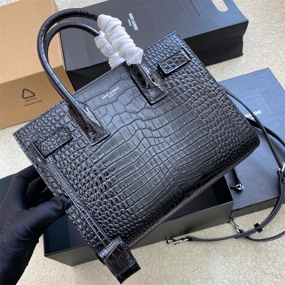 YSL SAC DE JOUR BABY IN CROCODILE EMBOSSED LEATHER BLACK