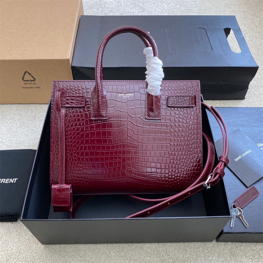 YSL SAC DE JOUR BABY IN CROCODILE EMBOSSED LEATHER RED