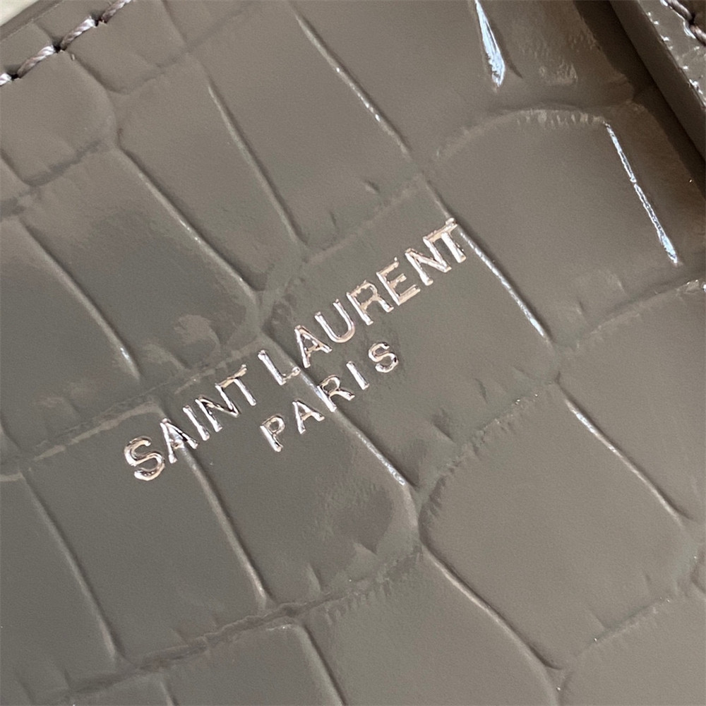 YSL SAC DE JOUR NANO IN CROCODILE EMBOSSED LEATHER DARK GREY 8.6 X 6.8 X 3.5 INCHES