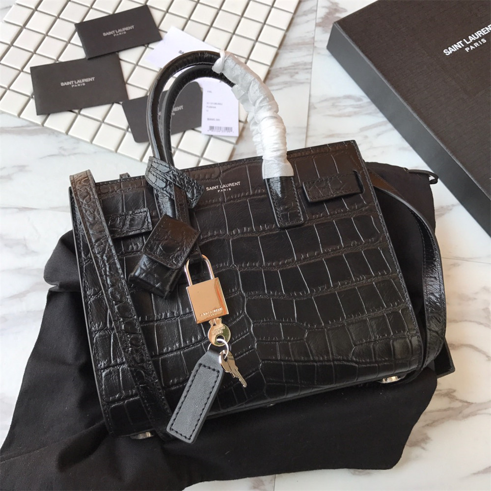 YSL SAC DE JOUR NANO IN MATTE CROCODILE EMBOSSED LEATHER BLACK