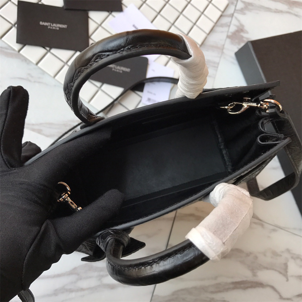 YSL SAC DE JOUR NANO IN MATTE CROCODILE EMBOSSED LEATHER BLACK