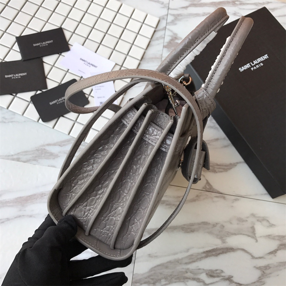 YSL SAC DE JOUR NANO IN MATTE CROCODILE EMBOSSED LEATHER DARK GREY