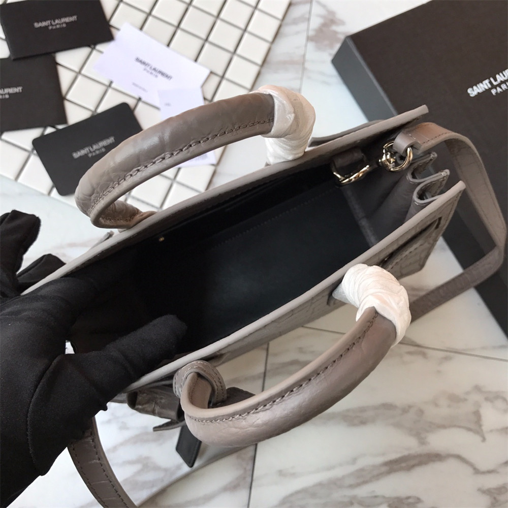 YSL SAC DE JOUR NANO IN MATTE CROCODILE EMBOSSED LEATHER DARK GREY