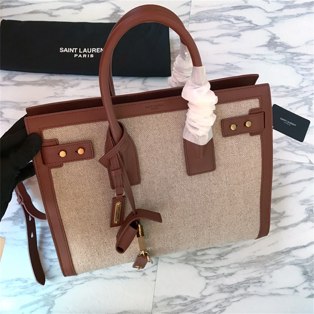 YSL SAC DE JOUR SMALL IN CANVAS AND LEATHER BEIGE SEA SALT AND BRICK