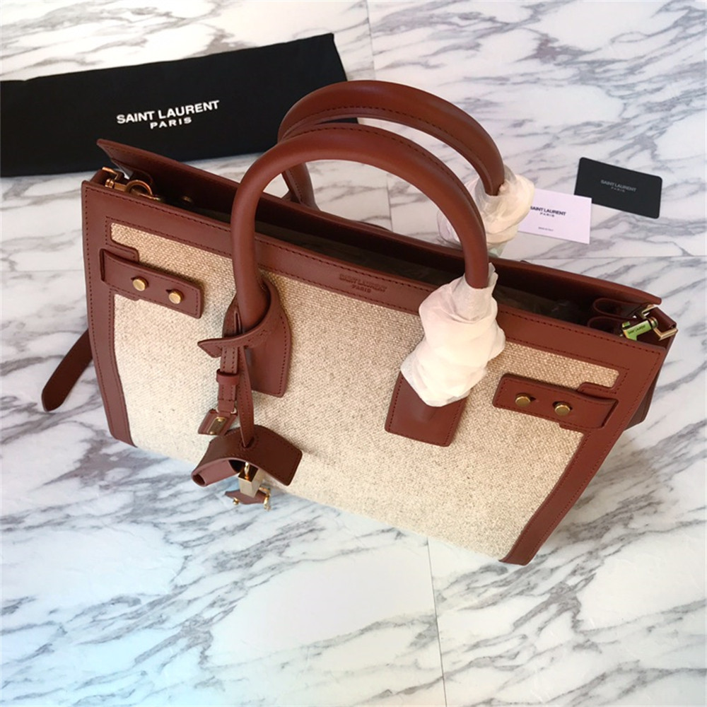 YSL SAC DE JOUR SMALL IN CANVAS AND LEATHER BEIGE SEA SALT AND BRICK