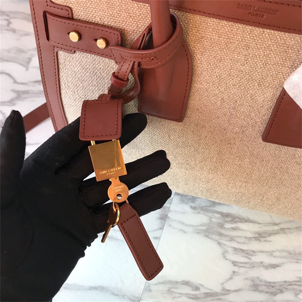 YSL SAC DE JOUR SMALL IN CANVAS AND LEATHER BEIGE SEA SALT AND BRICK