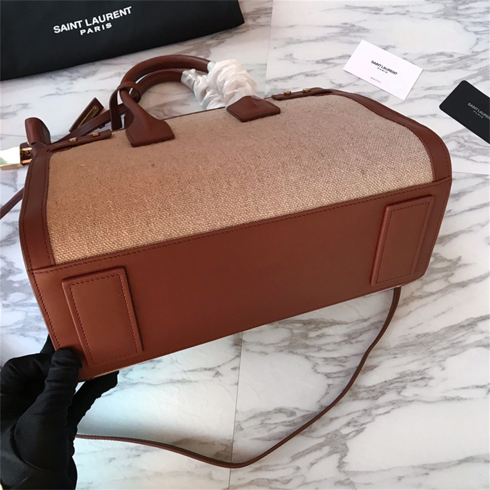 YSL SAC DE JOUR SMALL IN CANVAS AND LEATHER BEIGE SEA SALT AND BRICK