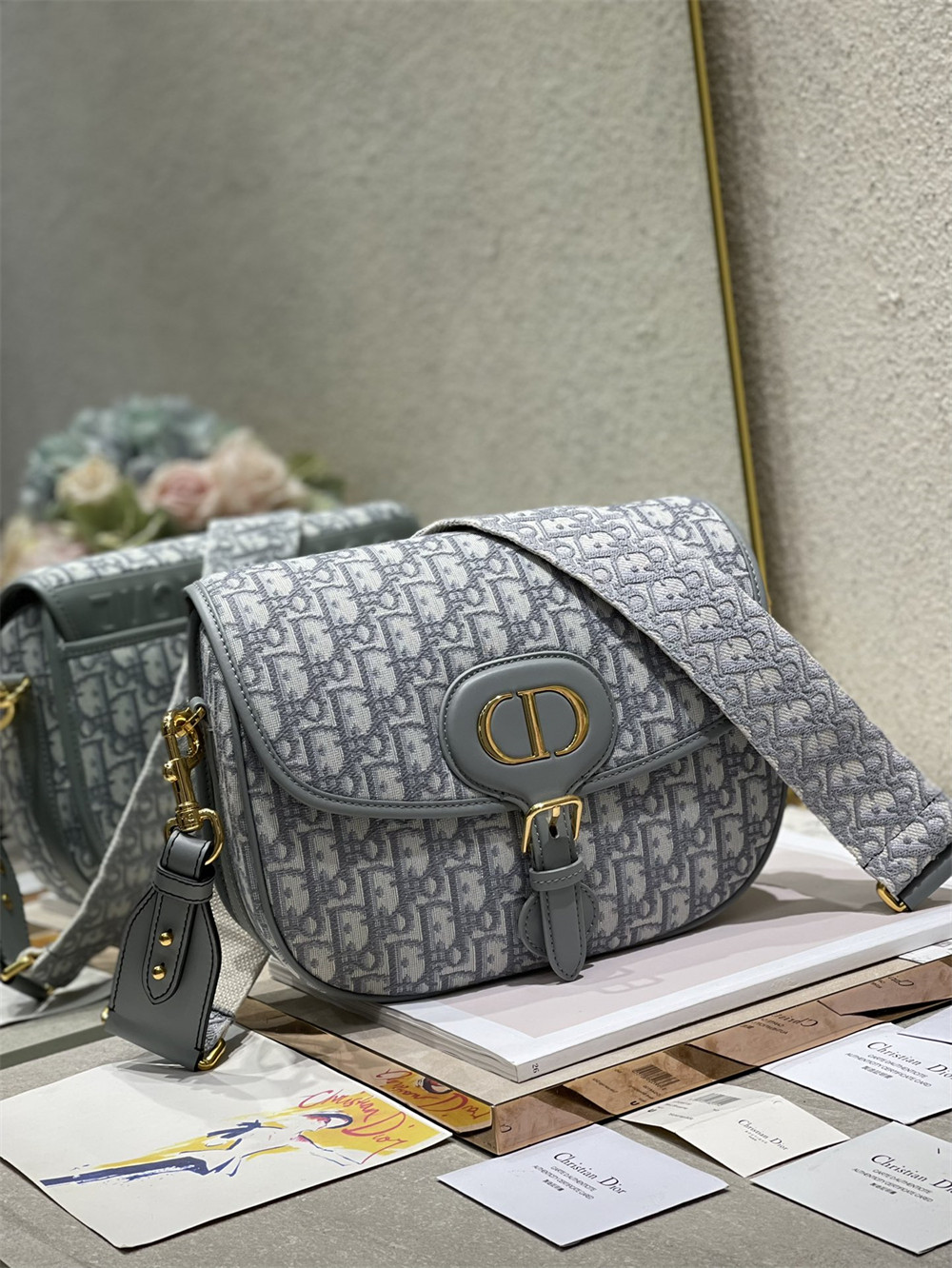 LARGE DIOR BOBBY BAG Grey Dior Oblique Jacquard