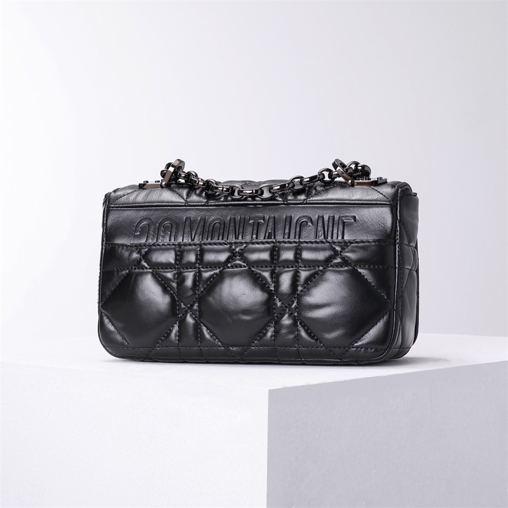 LARGE DIOR CARO BAG Black Supple Cannage Calfskin With Silver Hardware 29 x 18 x 10 cm