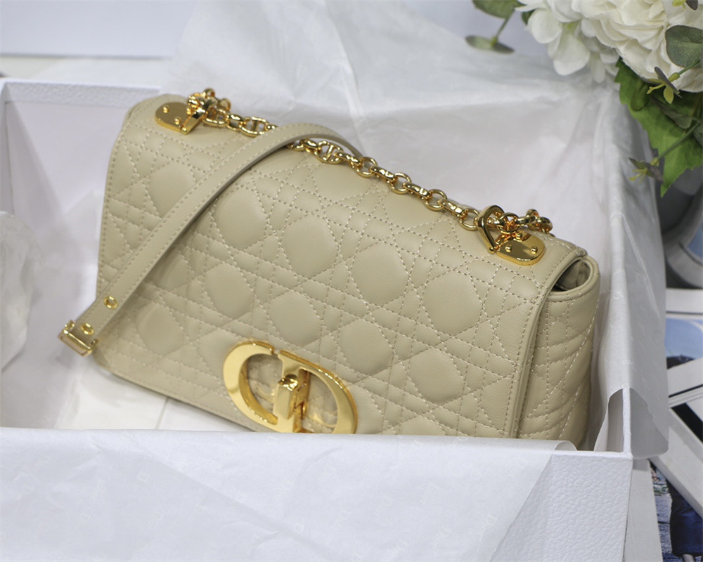 MEDIUM DIOR CARO BAG Beige Supple Cannage Calfskin 25.5 x 15.5 x 8 cm