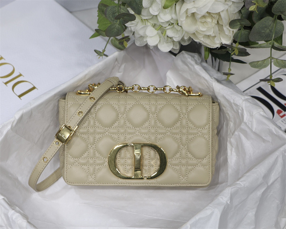SMALL DIOR CARO BAG Beige Supple Cannage Calfskin 20 x 12 x 7 cm