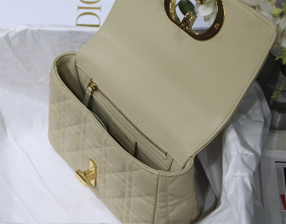 SMALL DIOR CARO BAG Beige Supple Cannage Calfskin 20 x 12 x 7 cm