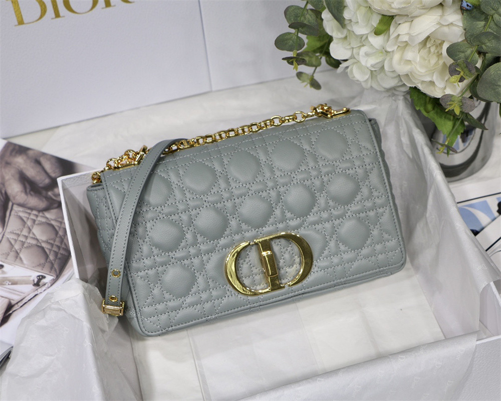 MEDIUM DIOR CARO BAG Ethereal Gray Supple Cannage Calfskin 25.5 x 15.5 x 8 cm